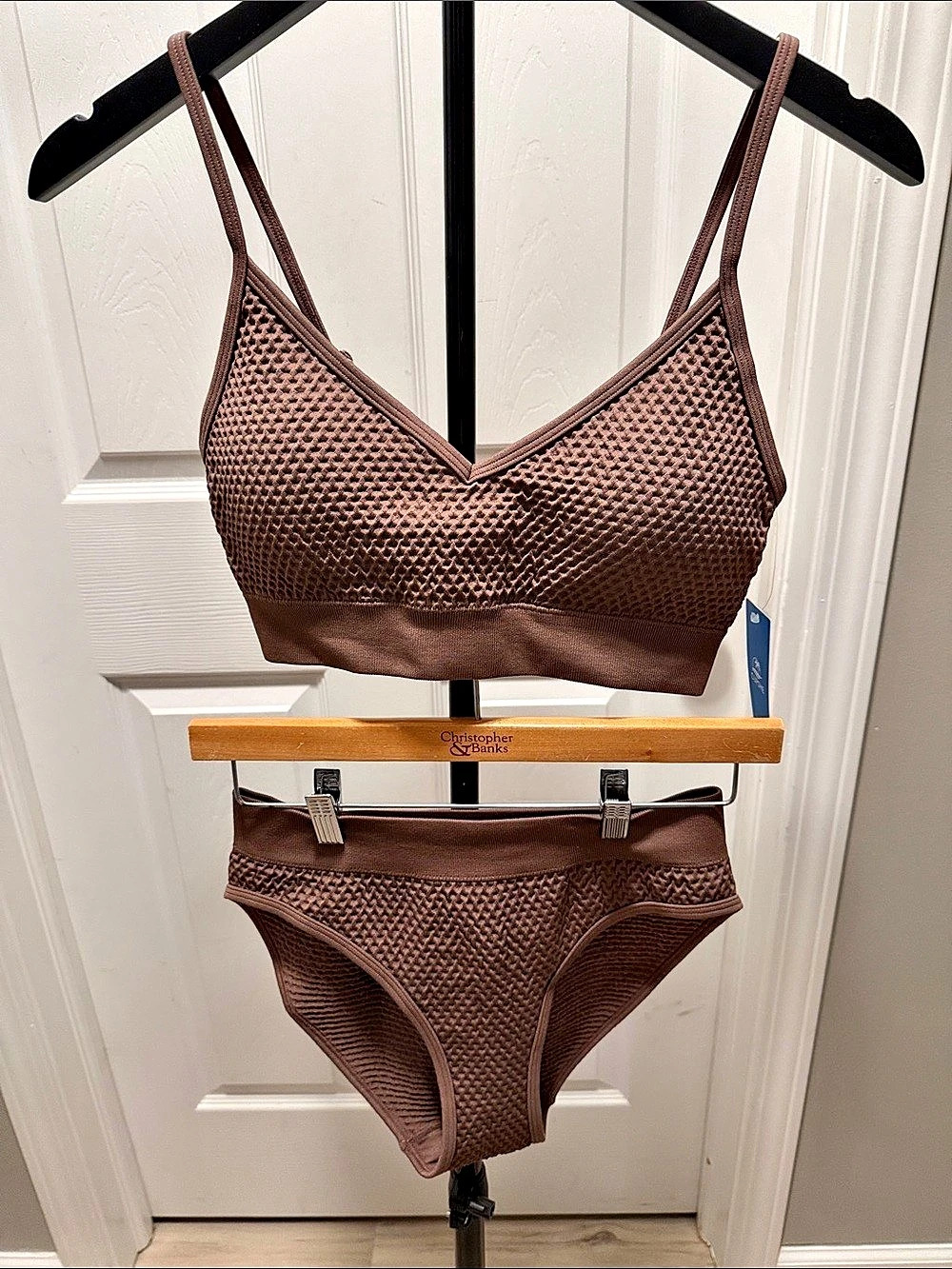 Cupshe Brown Waffle Bikini Top & Ruched Bottoms Set in Brown